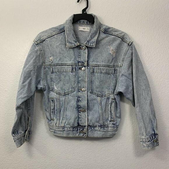 Mango Distressed Light Wash Denim Jackets - Picture 1 of 10